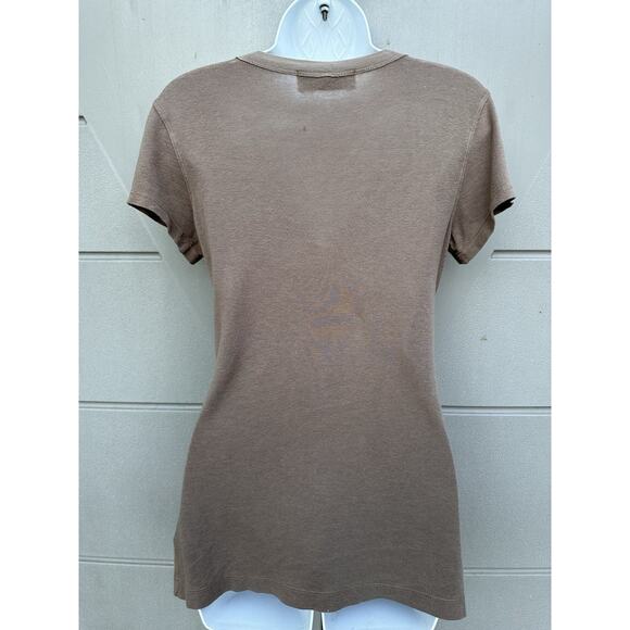 Vintage Y2K Crown Jewel Brown Henley short sleeve Tshirt Sz M Pima Cotton Modal - Picture 5 of 9